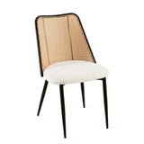 Off White Rattan Dining Chairs Set of 4,Boucle Chairs with Natural Cane Back, Upholstered Dining W1164P218673