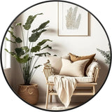 36 Inch Black Metal Framed Round Bathrrom Mirror for Wall. W2203P303274