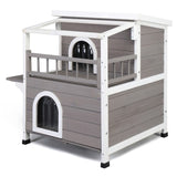 ZNTS Wooden Cat house 2-Story Indoor Outdoor Luxurious Cat Shelter House with Transparent Canopy, Large 60901308