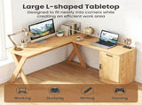 Reversible L-Shaped Computer Desk, Oak Finish Corner Writing Desk with Drawer & Storage Cabinet, 15869788
