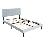 Queen Size Upholstered Platform Bed Frame with Modern Button Tufted Linen Fabric Headboard, No Box W311P197752