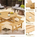 ZNTS Outdoor 8 Person Picnic Table, 8 person Round Picnic Table with 4 Built-in Benches, Umbrella Hole, W2275P149764