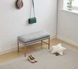 End of Bed Bench with Shelf, Linen Upholstered Storage Shoe Bench, Modern Bedroom Bench with Metal W2725P207314