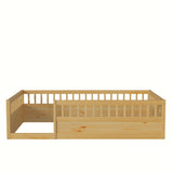 ZNTS Twin Floor Bed Frame with Fence, Wood Kids Floor Beds Frame for Bedroom Playroom,Natural W2593P164749