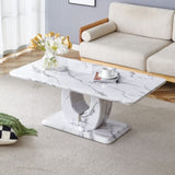 ZNTS Modern minimalist grey marble pattern sticker pattern MDF rectangular coffee table. Add a tranquil W1151P230563