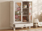 French Country Accent Cabinet with 2 Glass Doors and Drawers,Tall Storage Cabinet With ,Modern W2263P505436