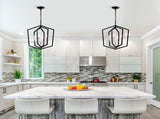 4-Light Farmhouse Kitchen Chandeliers, Matte Black and Sliver Vintage Rustic Cage Light Fixture W1592P209924