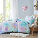 King/Cal King Watercolor Tie Dye Printed Comforter Set with Throw Pillow B035129809