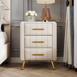 Upholstered Wooden Nightstand with 3 Drawers and Metal Legs&Handles, Bedside Table with Marbling N733P208520A