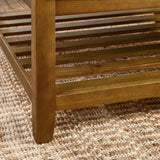 Upholstered Coffee Table Tufted Linen Large Square Ottoman with Beech Wood Shelf and Frame, W2353P183805