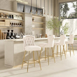Bar Stools Set of 2, Velvet Counter Height Bar Stools with Metal Legs, Button Tufted and Nailheads T3623P363044