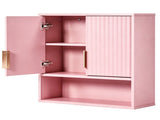 Pink 3-Tier Double-Door Bathroom Wall Cabinet with Melamine-Faced MDF and Slatted Design 19173669