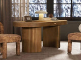 Jesse 55.5" Single Drawer Fluted Oval Console Desk, Honey Brown Rubberwood B2719P277875