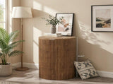 Wooden Round Side Table with Storage & 4 Wheels, No-Assembly Fluted End Table 33643242