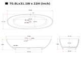 70.8Solid Surface Matte Tub, Solid Surface Soaking Tub, Stone Resin Freestanding Bathtub, Thick 15873692