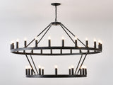 2 Tiers Wagon Wheel Chandelier Wooden Farmhouse 36-Light, Black Metal Chandeliers W1592P264853