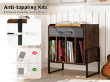 Multi-Purpose Record Player Stand with Drawer and Record Holder-Rustic Brown 25963705