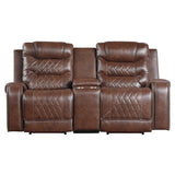 ZNTS Luxurious Living Room Furniture Brown Diamond Pattern Stitching 1pc Power Double Reclining Loveseat B011P207539