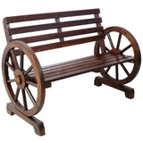 ZNTS 2-Person Wooden Wagon Wheel Bench for Backyard, Patio, Porch, Garden, Outdoor Lounge Furniture W465P222613