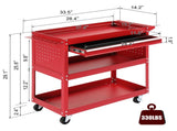 3-Tier Rolling Tool Cart, Metal Heavy Duty Utility Cart on Wheels with Pegboard & Drawer & 4 Hooks, 30369221