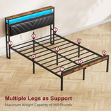 Queen Size Metal Platform Bed Frame with Adjustable Upholstered Headboard, Charging Station, LED W1903P195337
