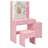 Pink Textured Particle Board with Melamine Laminate Five-Drawer Two-Shelf Sliding Door Mirror 50712204
