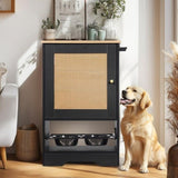 Feeding Station with 1 Storage Cabinets, Pet Feeding Station with 2 Elevated Dog Bowls, Side Hooks, W1687P246776
