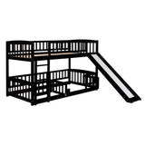 ZNTS Bunk Bed with Slide,Twin Over Twin Low Bunk Bed with Fence and Ladder for Toddler Kids Teens 22571216