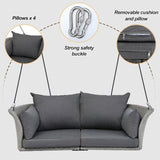 GO 51.9" 2-Person Hanging Seat, Rattan Woven Swing Chair, Porch Swing With Ropes, Gray Wicker And WF531575AAA