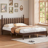 ZNTS Queen Size Wood Platform Bed with Gourd Shaped Headboard,Retro Style Platform Bed with Wooden Slat N733P206242D