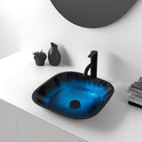Bathroom Artistic Tempered Glass Vessel Bathroom Sink with Faucet and Pop-up Drain, Blue W1243P247452