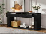 TREXM Oval Fluted Console Table with 2 Drawers and Bottom Shelf, Wood Entryway Table with Smooth N715P458125B