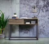 Rustic Oak and Black Writing Desk with Drawer and Shelf B062P209209