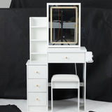 29.2" Small Size Left Bedside Cabinet Vanity Table Cushioned Stool, 2 AC2 USB Power Station, Hair W3258P287970