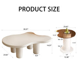 Cream White Modern Nesting Coffees Set of 2, 2 in 1 Irregular Coffee with Glass Top End W3081P254996