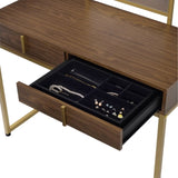 Coleen Walnut & Gold Finish Vanity Desk W/Mirror & Jewelry Tray B2726P315735
