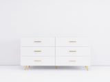 High Glossy Surface 6 Drawers Chest of Drawer with Golden Handle and Golden Steel Legs White Color W2139134915