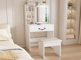Modern Mini Dressing Table with LED-lit Mirror & Hidden Storage,Includes Padded Stool,Adjustable 71257421