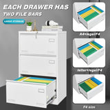Filing Cabinet Lateral File Cabinet 3 Drawer, White Filing with Lock, Locking Metal File W1247118745