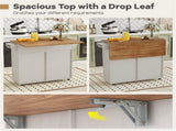 Gray Mobile Kitchen Island Cart with Drop-Leaf Design, Lockable Universal Wheels & Trash Storage 01488643