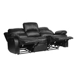 Comfortable Double Reclining Sofa 1pc Black Bonded Leather Match Solid Wood Plywood Frame Living B01166426