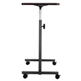 ZNTS Multifunctional Adjustable Bedside Table MDF/Iron/4 Wheels With Brake, Dark Wood Grain Color 75239627