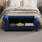 64.5" Bed Bench for Bed Room Nails Tufted Chaise of Lounge with Storage Velvet Upholstery Navy Blue W1097P202879