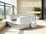 Light Gray Stainless Steel Litter Box High Side, Scoop Included, Easy Cleaning & Anti-Urine 88221846