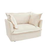 Slip-covered Armchair with 1 Big Back Cushion and 2 Big Toss Pillows, Single Deep Seat Comfy Single W3041P240107
