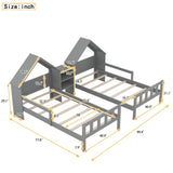 Double Twin Size Platform Bed with House-shaped Headboard and a Built-in Nightstand, Grey WF306928AAE
