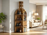 75 Inch Round Wine Cabinet with Shelves and Hanging Goblet Holder, Wine Rack 22556324