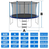 ZNTS 12ft Blue Outdoor Toddler Trampoline with Enclosure Safety Net Jumping Fun Trampoline, heavy-duty 29596203