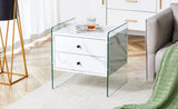 Double-drawer bedside table. The board surface is MDF with white grain sticker, and both sides are W1512P348784