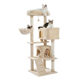 ZNTS Multi-functional Cat Tree Tower with Sisal Scratching Post, 2 Cozy Condos, Top Perch, Hammock, 09623379